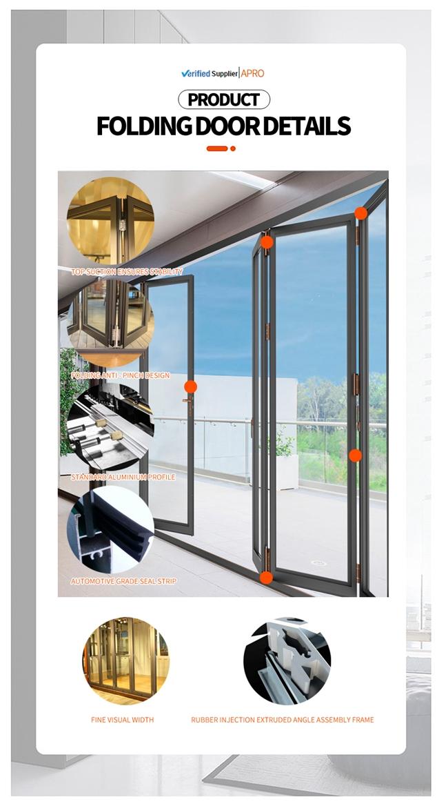 Innenbifold Glastüren, bifold Aluminiumtür des Balkons, bifold Glasaußentüren, Falttür-Details 13